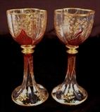 234 - Pair of Moser Art Nouveau style cranberry and gold wine glasses.
