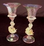 235 - Pair of Venetian glasses, rainbow color with gold winged fish.