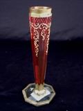 242 - Cranberry vase with gold trim, 8in. T.