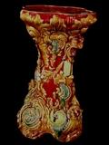 244 - Majolica pedestal for jardiniere, 20.5 in. T., 16in. W, 11in. Across.