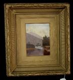 255 - Oil on board in gilded frame, signed by L. Fitch, 1874 with plaque on front, 16 x 14.