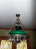 Chandelier with green case glass shade