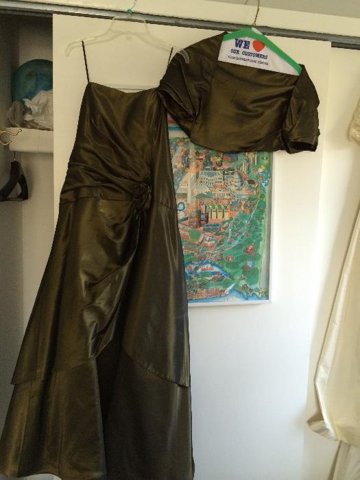 Evening gown with jacket and shall  color olive
