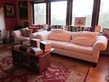 Crate and Barrel Sofa Bed and Matching Chair, Knotty Pine Coffee Table.