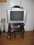 Flat screen TV, TV table and VCR