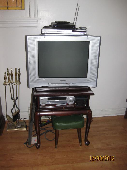 Flat screen TV, TV table and VCR