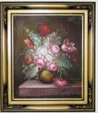 Floral Still Life original oil on canvas by N. Rice 20 x 24 in gold Leaf frame
