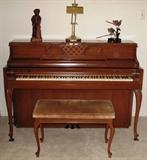 Kimbell Artist Console Queen Anne Cherry Piano & Stool 