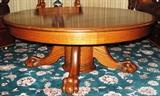 Antique Round Coffee Table  with a Bulbous Column Base and 4 Lion Paw Feet (Original Dining Table cut down)