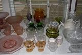 Depression Glass in Pink green and Amber