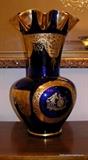 Bohemian Cobalt blue tall vase with gold accenting...Gorgeous