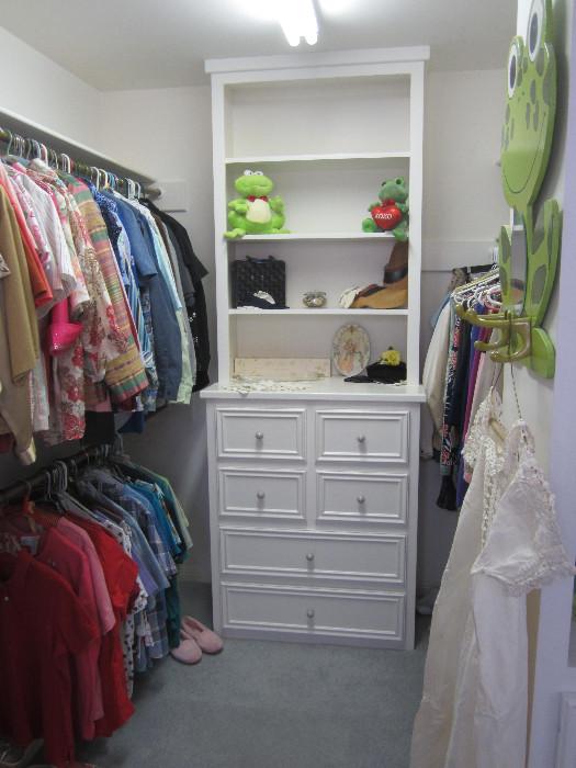 Lady's clothes and shoes.  Most shoe size are 9.  Clothes sizes are mostly large and extra large with some 2xs