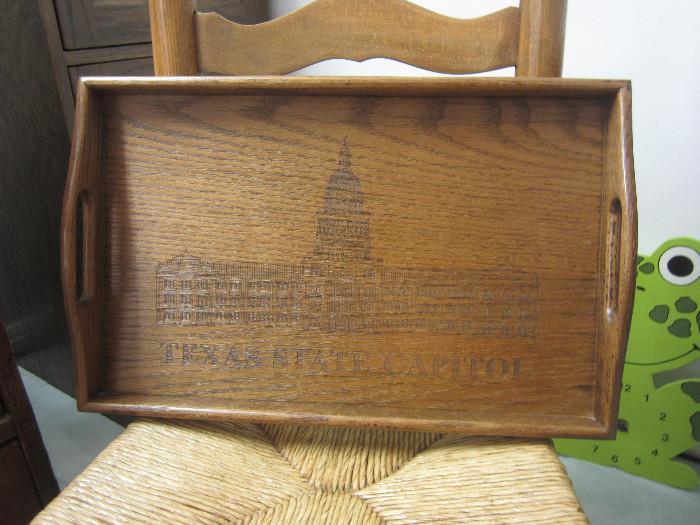 Very Nice Texas State Capitol Engraved Wooden Tray