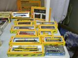 Cox: Trainscapes shed, 6231-3 Bridges & Trestle, 6222-7 Truck w/ flatbed trailer, Horse transport car, 6120-5 Northern pacific Box Car, 6152 Log dump car w/3 logs, 6140-4 Fire car Big Pine, 6152-1 Flat car w/2 lumber loads, 6111-1 Big Pine Locomotibe, 6151-4 Flat car w/ loading crane, 6234-3 Lumber carrier w/ lumber load.