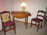 Victorian side chairs
Small walnut drop leaf table with drawer
Aladdin beehive lamp