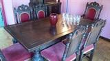 Another view of Gothic Revival dining room table and chairs