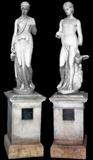 Lot#1006, HEBE & GANYMEDE SANDSTONE SCULPTURES, 19TH C., H 107", ROSE TERRACE, ANNA THOMSON DODGE MANSION,Carved marble life-size garden sculptures 63" on plinths H 44" W 26. One titled "Hebe", the other "Ganymede".  From the French inspired mansion of Anna Thomson Dodge, Grosse Pointe, Michigan. From the collection of Baron J. F. Maurice Dudevant. Jean-François-Maurice-Arnauld, Baron Dudevant, better known as Maurice Sand (June 30, 1823 in Paris-September 4, 1889).  Two sculptures.