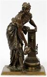 Lot#1017, ADRIEN GAUDEZ, FRENCH BRONZE SCULPTURE, 19TH C., H 15", 'REBECCA AT THE WELL'A woman drawing water from a well; signed (see additional photo).  Adrien Étienne Gaudez, French, 1845-1902.  Measures H.15", W.8".