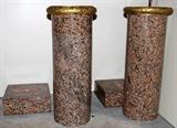 Lot#1051, MARBLE COLUMNS WITH GILT BRONZE MOUNTS, PAIR, H 41"Two pedestals, cylinder form resting on square bases and having bronze wreath form mounts. Pink to mottled grey - black.