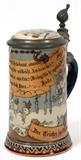 Lot#1114, VILLEROY & BOCH, METTLACH ETCHED STEIN, #2089, C. 1910, H 8", ANGEL SERVING BEER
