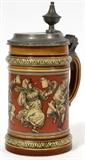 Lot#1119, VILLEROY & BOCH, METTLACH ETCHED STEIN, #2057, ENGRAVED 1867, H 9", DANCING FIGURES,Seven dancing figures,