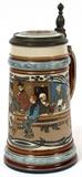 Lot#1120, VILLEROY & BOCH, METTLACH ETCHED STEIN, #2632, H 9", BOWLING SCENE,1/2 litre. 9".