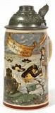 Lot#1121, VILLEROY & BOCH, METTLACH GLAZED STEIN, #1038, H 8", FROGS DRINKING