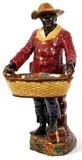 Lot#1128, CONTINENTAL MAJOLICA POTTERY FIGURE OF A MAN WITH BASKET, H 26", W 13"Young black man with basket.