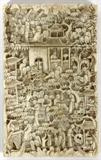 Lot#1152, CHINESE IVORY CARD CASE, 19TH C., L 4"Rectangular card case with removable cover, deep intricate carving overall depicting figures at various pursuits.  Measures L.4" x 2 1/2".