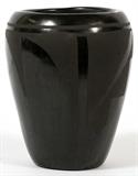 Lot#1315, SANTA CLARA PUEBLO BLACK WARE POTTERY JAR, H 4 1/2"Black on black geometric motif.  Not signed.