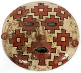 Lot#1319, PRE-COLUMBIAN POTTERY MASK, H 6 1/4'', W 6 3/4"Geometric design. Ex chupicuaro collection.