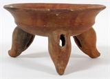 Lot#1324, PRE-COLUMBIAN POTTERY FOOTED BOWL, H 4 3/4'', DIA 8 1/2''On three rattle feet.