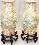 Lot#1417, MACAU PALACE URNS WITH STANDS, TWO, H 37'', DIA 19''Stamped underneath in orange and green. With wooden stands.