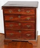 Lot#1539, ENGLISH MAHOGANY CHEST OF DRAWERS, LATE 19TH C., H 28'', W 23''Four drawers, bracket feet. Original brass hardware. Dovetail drawers. Circa 1880.