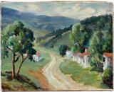 Lot#2003, HANNY FREDRICK VANDER VELDE AMERICAN OIL ON CANVAS, 20TH C., H 20" W 16", LANDSCAPE, PLUS ONE OTHER,Includes Hanny Fredrick Vander Velde [American, 1913-1997], oil on canvas, depicting mountain village scene, signed lower left. John Scott Black [American, 20th Century], oil on canvas, depicting a desert scene with mountain in the background, signed lower right. Both measure H. 20" x 16", and are unframed.