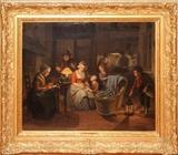 Lot#2004, BASILE DE LOOSE, (FLEMISH 1809 - 85) OIL ON PANEL, 24" X 34" INTERIOR WITH FAMILY,Interior setting with nine figures.  Signed B. de Loose lower right, and Bruxelles, framed.