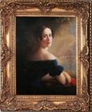 Lot#2008, R. STREET, OIL ON CANVAS MOUNTED ON BOARD, 1838, 28" X 23", PORTRAIT OF A YOUNG WOMAN,Signed lower right and identified as the artist's daughter, dated 1838, framed. Possibly Robert Street, American 1795 - 1865.