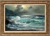 Lot#2018, ALEXANDER DZIGURSKI [AMERICAN, 20TH C.], OIL ON CANVAS, H 24" W 36", SEASCAPE,Signed lower right. Framed.