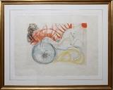 Lot#2025, SALVADOR DALI (SPANISH 1904-1989), DRYPOINT W/ POCHOIR & HAND COLORING, 16" X 21 1/2", "ELIJAH"From "Our Historical Heritage". Pencil signed lower right, EA, 1975, on Japan paper, under glass, framed.  Reference:  #758, Michler/Löpsinger.