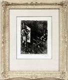 Lot#2031, MARC CHAGALL, ETCHING, H 11 1/4" W 9", ARTIST PROOF, PL. 7 FROM "FONTAINE FABLES"Marc Chagall [French/Russian, 1887-1985]. Pencil signed lower right. Artist proof edition. Plate signed lower left, "Chagall". Matted and framed under glass.  Printed 1952.