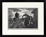 Lot#2034, THOMAS HART BENTON [AMERICAN, 1889-1975], LITHOGRAPH ON PAPER, H 9 3/4" W 13 1/2", "MORNING TRAIN"Thomas Hart Benton [American, 1889-1975]. Pencil signed and signed in plate lower right. Depicting train depot with figures. Matted and framed under glass.