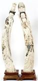 Lot#2043, CHINESE CARVED IVORY QUAN YIN SCULPTURES, PAIR, H 36"Monumental carvings from single tusks on wood stands with Lucite covers; signed.