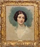 Lot#2066, ATTRIBUTED TO SIR THOMAS LAWRENCE, OIL ON CANVAS, 21" X 17", PORTRAIT OF MRS. ANNE MARTINDALE,Label from Newhouse Galleries, 15 East 57th. St. N.Y. Also label identifying subject as Mrs Anne Martindale #60412, Metal label also  identifies subject  and artist.