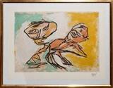 Lot#2076, KAREL APPEL, COLOR LITHOGRAPH, 18" X 25"Pencil signed, E.A., under glass, framed.