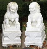 Lot#2133, MARBLE FOO DOG GARDEN SCULPTURES, PAIR, H 26", W 11", D 15"Mates to above.