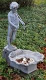 Lot#2135, LEAD FIGURAL GARDEN FOUNTAIN, H 31" D 27" PAN,Pan blowing pipes over shell form bird bath. W 21"