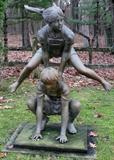 Lot#2138, BRONZE GARDEN SCULPTURE, H 40" LEAP FROG,Children playing leap frog.