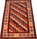 Lot#2202, CAUCASIAN HAND-WOVEN RUG, 4' 10" X 3' 4"Ivory border with diagonal stripes at the center, Having geometric decoration.