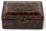 Lot#2312, To be sold only to USA residents. Having applied carved dragon decoration at the lid. Measures H. 4" x 7 1/2" x 5".