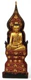 Lot#2374, THAILAND BUDDHA CARVED WOOD FIGURES ON THRONE, H 35", W 12"